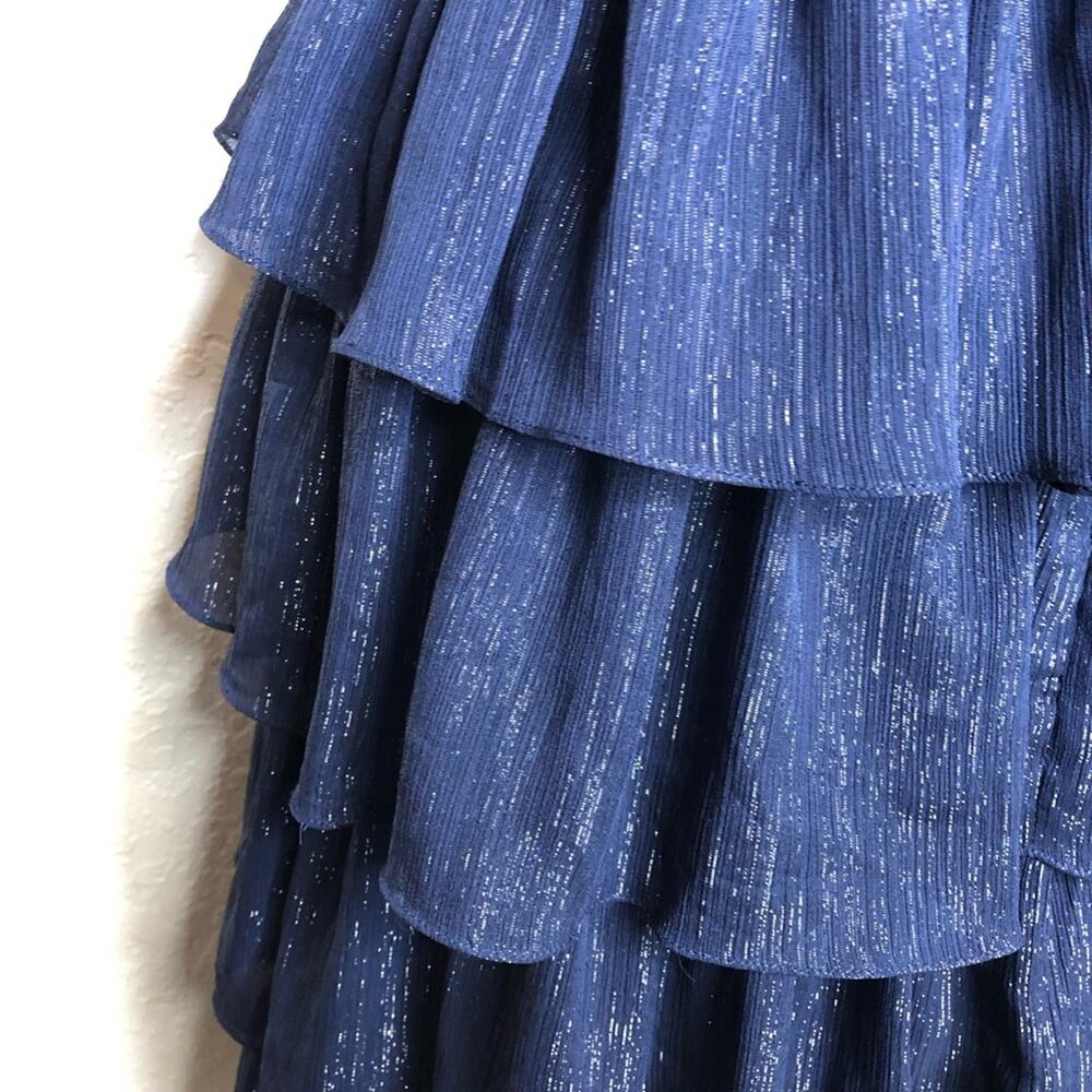 IEENA for Mac Duggal navy metallic tiered ruffle sleeveless midi formal dress 4 - Picture 15 of 16